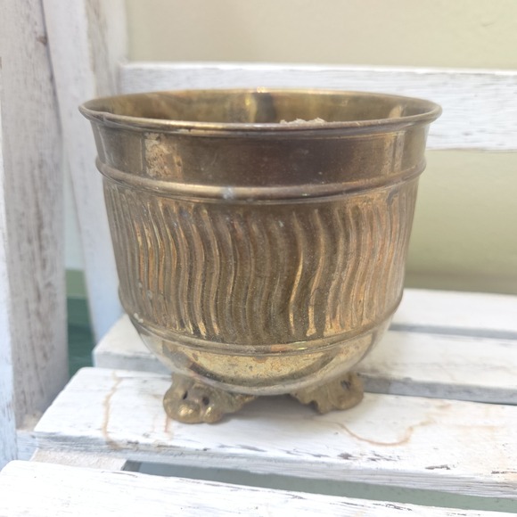 Other - Vintage Solid Brass 3-Footed Flower Planter Pot Cauldron Cottage Core Succulent